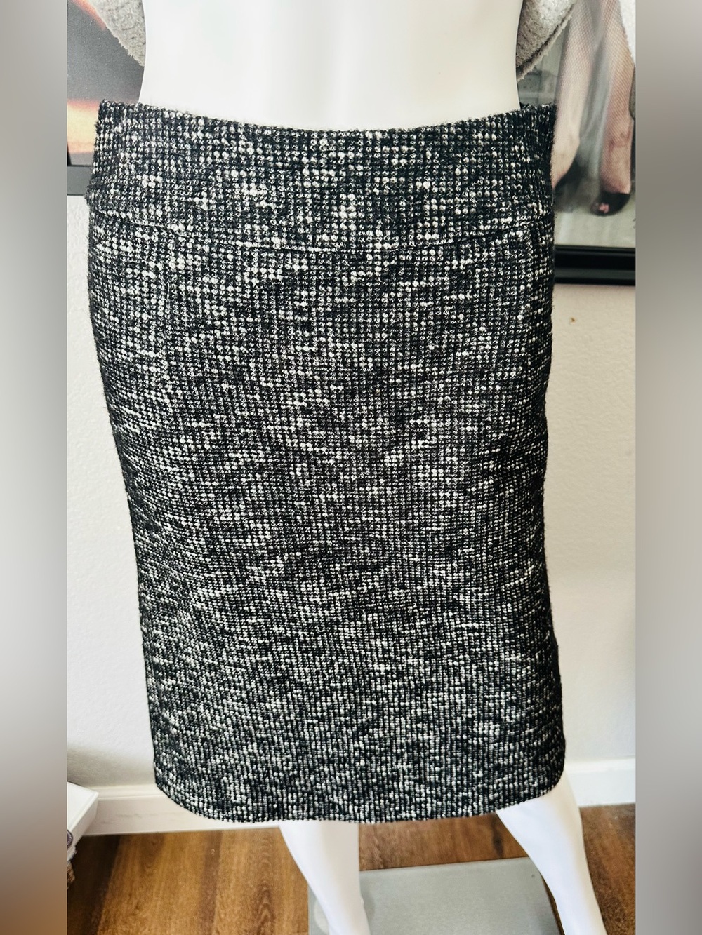 Banana Republic Italian Tweed Cotton Wool Pencil Skirt Black White